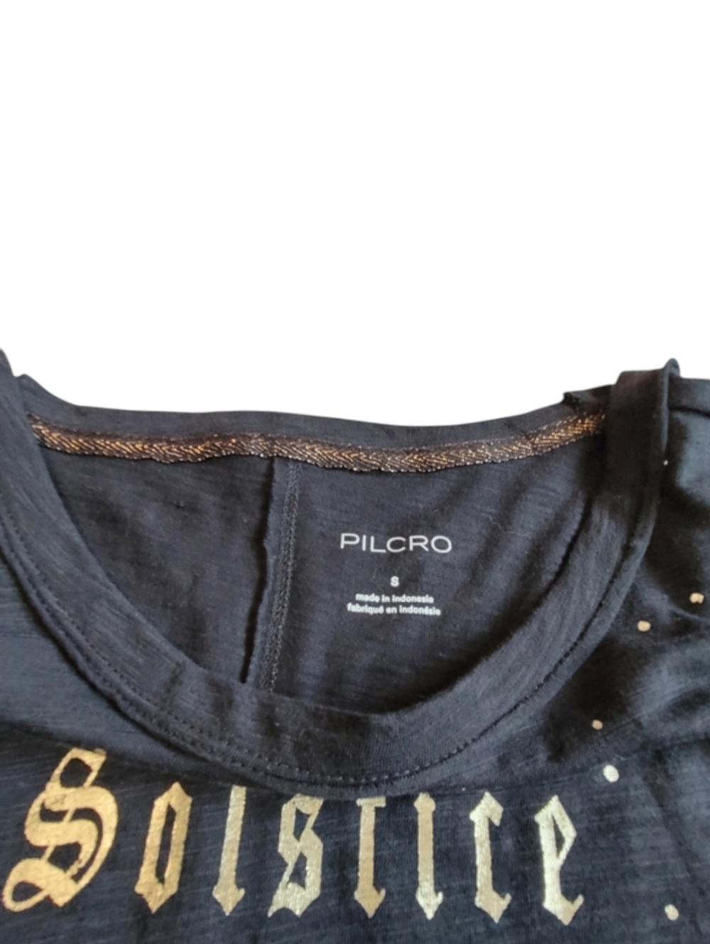 Anthropologie Pilcro Solstice Butterfly Tee Black Gold Lace Flutter Sleeve S - Picture 9 of 15